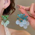 Fresh Geometric Glass Shell Zircon Tassel Drop Earrings With Silver Pins For Women view 1