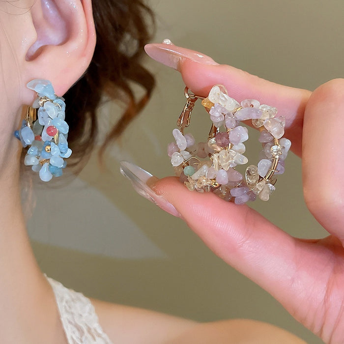 Irregular Natural Stone Pearl Hoop Earrings With Silver Pin Sweet Fresh Copper Fashion Jewelry