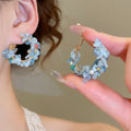 Irregular Natural Stone Pearl Hoop Earrings With Silver Pin Sweet Fresh Copper Fashion Jewelry view 3