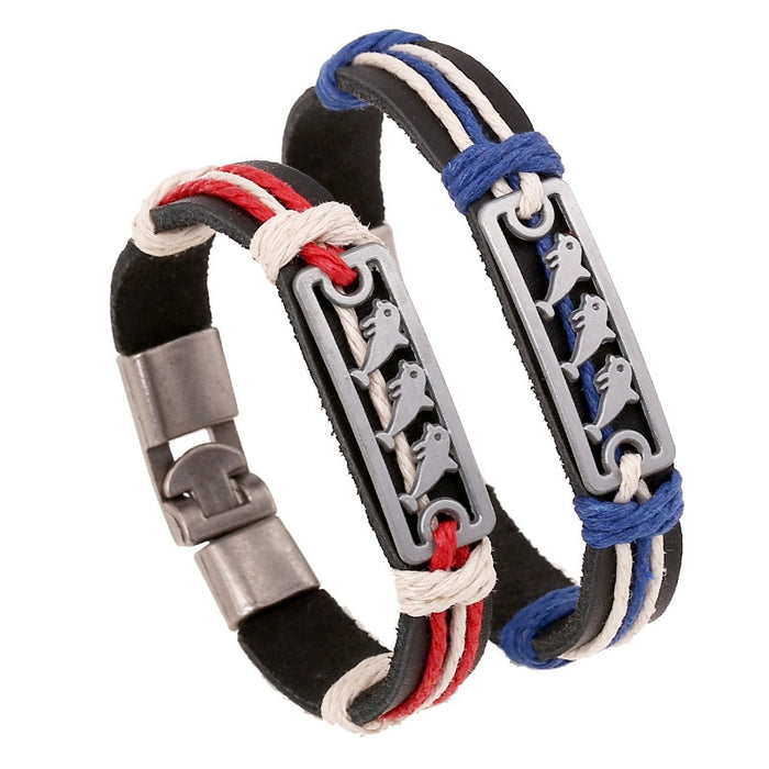 Dolphin Alloy Genuine Leather Braided Couple Bracelet For Men And Women Fashion Jewelry