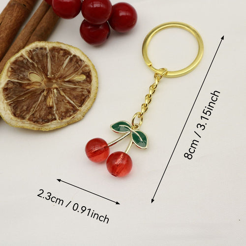 Metal Mini Red Transparent Cherry Keychain Bag Charm Car Gift