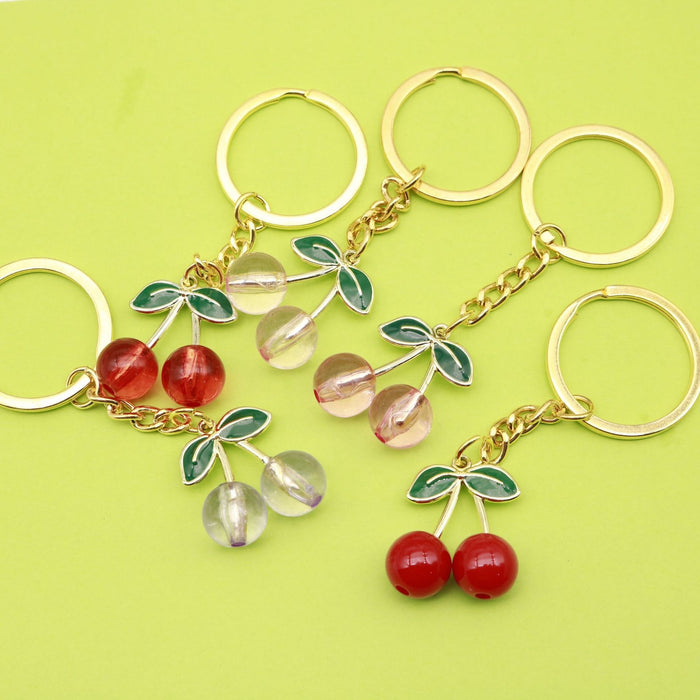 Metal Mini Red Transparent Cherry Keychain Bag Charm Car Gift