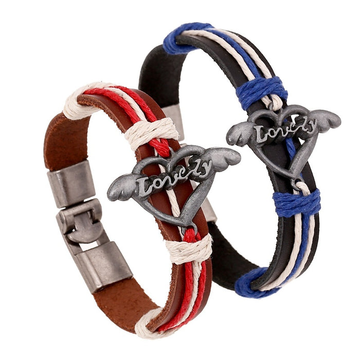 LOVE Alloy Genuine Leather Wristband Couple Bracelet For Men And Women Fashion Jewelry