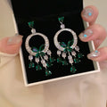Copper Emerald Rhinestone Butterfly Tassel Drop Earrings, Light Luxury OL Statement Jewelry view 4