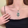 Copper Emerald Rhinestone Butterfly Tassel Drop Earrings, Light Luxury OL Statement Jewelry view 3