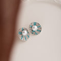 Elegant Vintage French Spiral Round Pearl Light Blue Rhinestone Zircon Alloy Statement Stud Earrings view 3