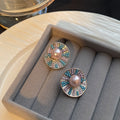 Elegant Vintage French Spiral Round Pearl Light Blue Rhinestone Zircon Alloy Statement Stud Earrings view 2