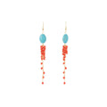Vintage Oval Turquoise Stone Red Crystal Pomegranate Long Tassel Drop Dangle Earrings view 5