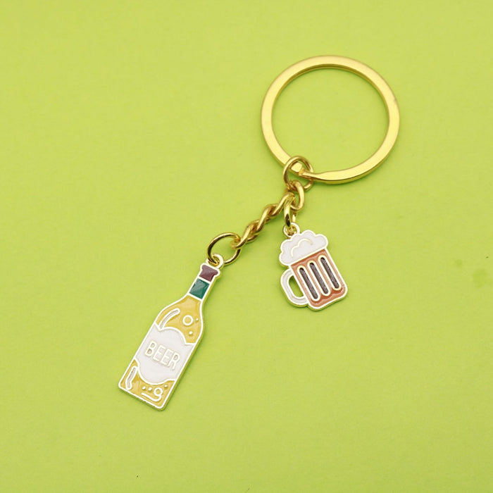 Zinc Alloy Wine Beer Drop Oil Keychain Car Bag Charm