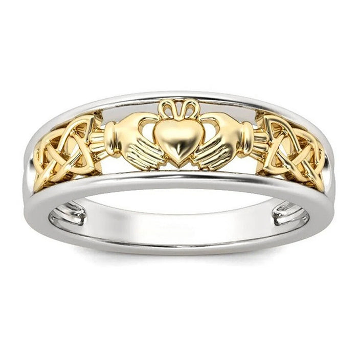 European Luxury Two Tone Heart Crown Ring For Women Niche Personality Jewelry