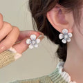 Chic Alloy Gradient Blue Crystal Flower Stud Earrings For Women Light Luxury Fashion Jewelry view 3