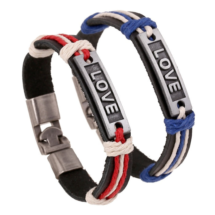 Direct Handmade Braided Cowhide Leather LOVE Couple Bracelet Simple Creative Gift