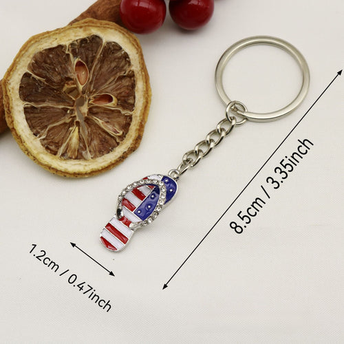 Metal American Flag Star Slipper Keychain Patriotic Gift