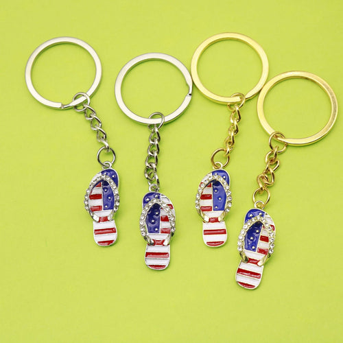 Metal American Flag Star Slipper Keychain Patriotic Gift