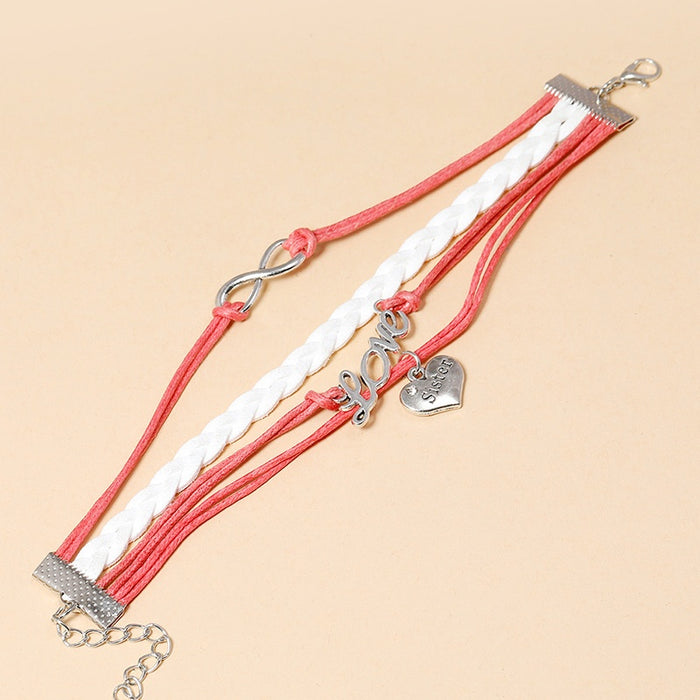 New Fashion Simple Adjustable Braided Pink Leather Bracelet For Girls Students And Best Friends
