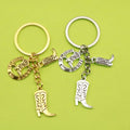 Antique Silver Western Cowboy Boot Keychain DIY Gift view 1
