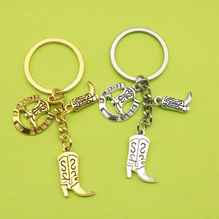 Antique Silver Western Cowboy Boot Keychain DIY Gift