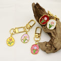 Zinc Alloy Enamel Oil Painting Flower Keychain Bag Charm – Gold view 4