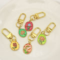 Zinc Alloy Enamel Oil Painting Flower Keychain Bag Charm – Gold view 3