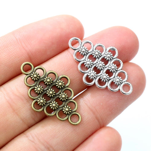 Alloy Double Loop Vintage Flower Pendant Connector For DIY Necklace Bracelet Charms 29x17mm