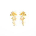 Luxury Gold Alloy Flower Leaf Tassel Stud Earrings With Pearl Accents Vintage Statement Earrings view 5