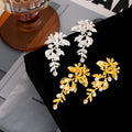 Luxury Gold Alloy Flower Leaf Tassel Stud Earrings With Pearl Accents Vintage Statement Earrings view 2