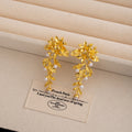 Luxury Gold Alloy Flower Leaf Tassel Stud Earrings With Pearl Accents Vintage Statement Earrings view 3
