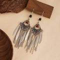 Vintage Ethnic Bohemian Alloy Diamond Leaf Long Chain Tassel Drop Dangle Statement Earrings view 2
