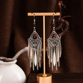 Vintage Ethnic Bohemian Alloy Diamond Leaf Long Chain Tassel Drop Dangle Statement Earrings view 4