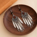 Vintage Ethnic Bohemian Alloy Diamond Leaf Long Chain Tassel Drop Dangle Statement Earrings view 3