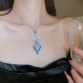 Copper Zircon Round Butterfly Tassel Jewelry Set French Elegant Collarbone Necklace view 3