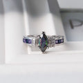 Iridescent Marquise Solitaire Ring With Purple Baguette Accents view 2