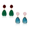 Gold Tone Two-Tone Crystal Cluster Teardrop Drop Earrings in Two Colors view 1