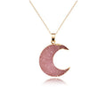 Gold Tone Crescent Moon Crystal Cluster Pendant Necklaces in Three Colors view 4