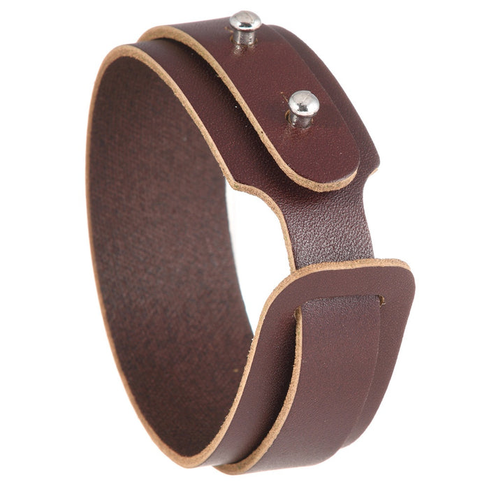 European American New Creative Two Wrap Men's Cowhide Leather Bracelet Adjustable Smooth Vintage Bangle