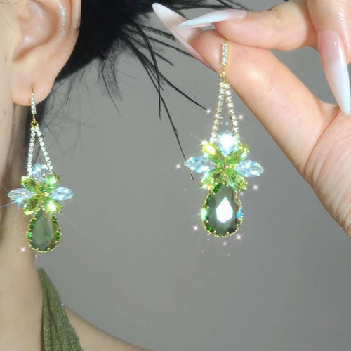 Chic Copper Zircon Butterfly Water Drop Earrings For Women Light Luxury Sparkling Jewelry