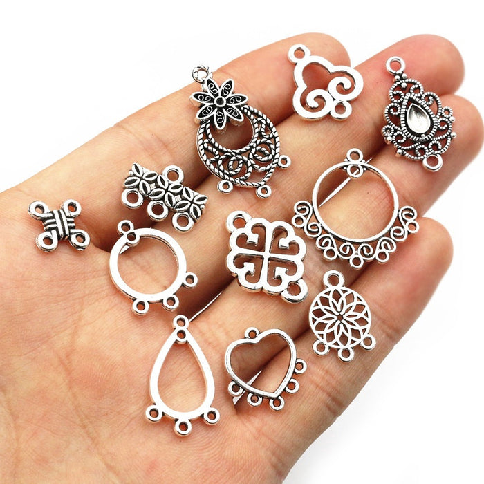 Antique Silver Alloy Vintage Pattern Multi Dangle Pendant Connector For DIY Necklace Bracelet