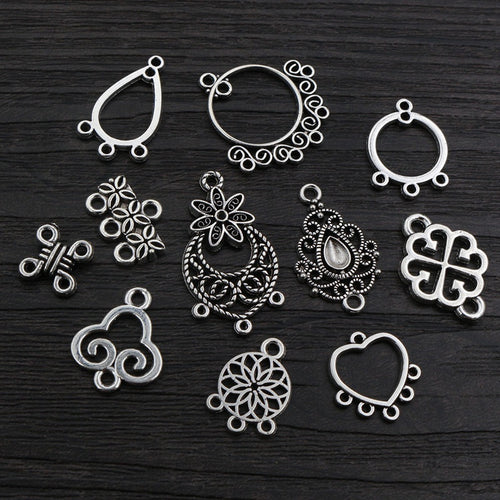 Antique Silver Alloy Vintage Pattern Multi Dangle Pendant Connector For DIY Necklace Bracelet