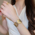 European Style Textured Metal Ginkgo Leaf Open Bracelet Ring Jewelry Set For Women view 3