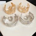 European Style Textured Metal Ginkgo Leaf Open Bracelet Ring Jewelry Set For Women view 2