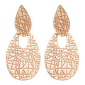 Copper Oval Textured Pendant Drop Earrings With Silver Needle Posts, European Statement Style view 5
