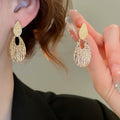 Copper Oval Textured Pendant Drop Earrings With Silver Needle Posts, European Statement Style view 3