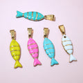 Gold Tone Enamel Stainless Steel Striped Small Fish Pendant For DIY Necklace Bracelet 7x28mm view 1