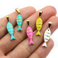Gold Tone Enamel Stainless Steel Striped Small Fish Pendant For DIY Necklace Bracelet 7x28mm view 4