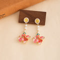Elegant Vintage Pearl Flower Tassel Drop With Gold Alloy Enamel Floral Dangle Qipao Style Earrings view 3
