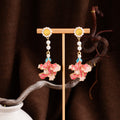 Elegant Vintage Pearl Flower Tassel Drop With Gold Alloy Enamel Floral Dangle Qipao Style Earrings view 4
