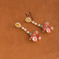Elegant Vintage Pearl Flower Tassel Drop With Gold Alloy Enamel Floral Dangle Qipao Style Earrings view 2