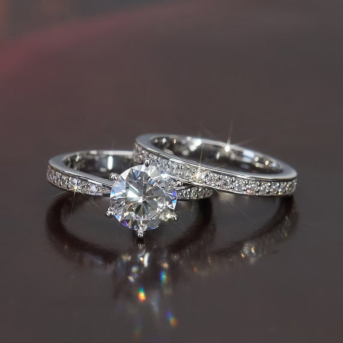 Elegant Women's Geometric Couple Ring Set For Wedding Engagement Light Luxury Jewelry