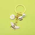 Metal Pearl Daisy Honeybee Keychain For Bag Charm view 1