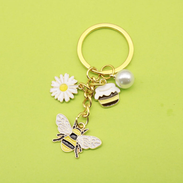 Metal Pearl Daisy Honeybee Keychain For Bag Charm